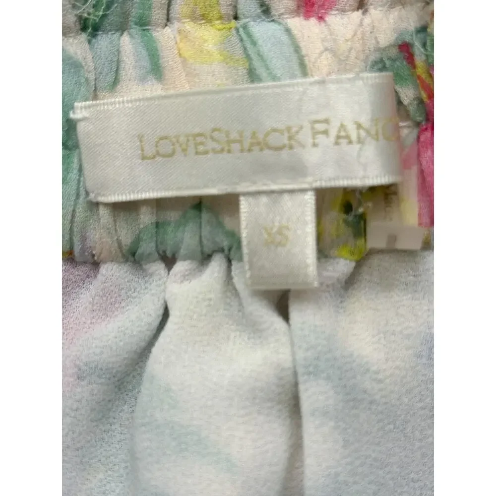 LoveShackFancy Hawaiian Hibiscus Floral Ruffle Tiered Mini Skirt Size XS
